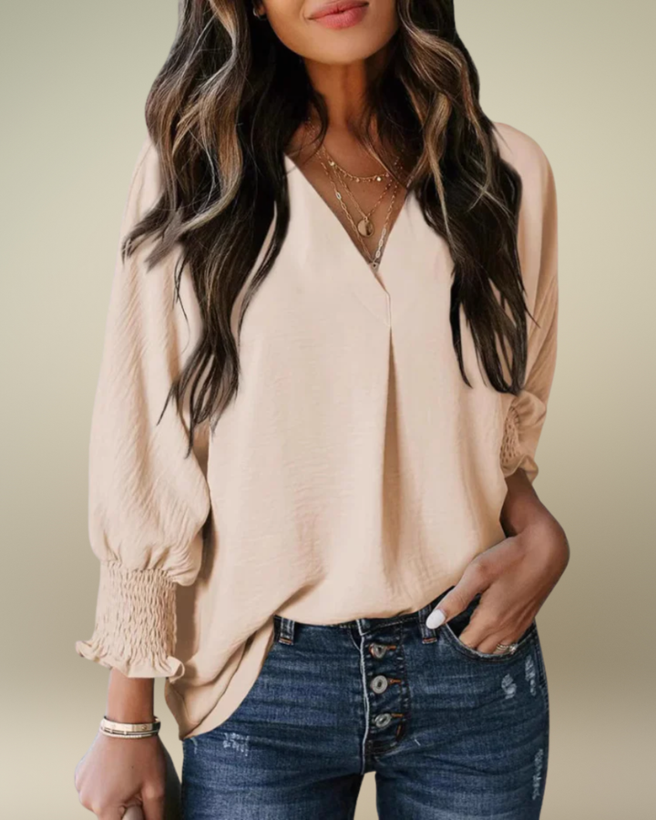 LEILA™ – Classic V-Neck Tunic Blouse
