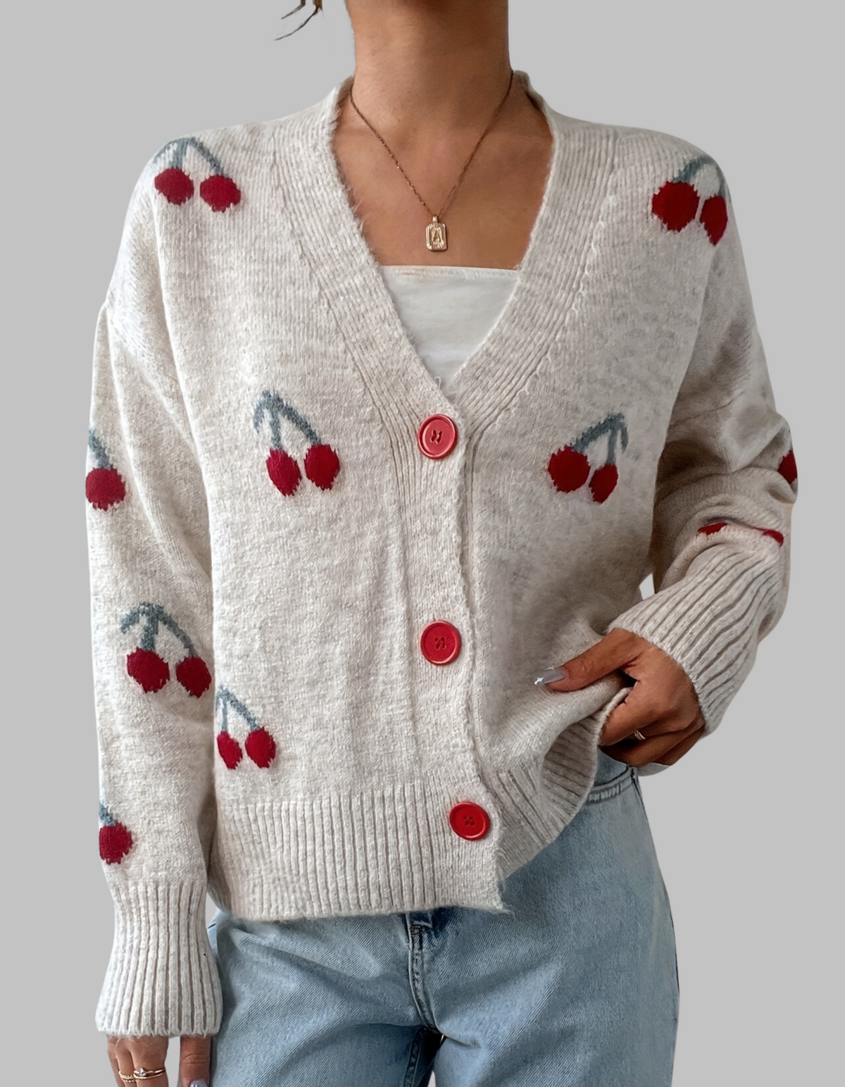 RASHA™ - Chic Button Front Long Sleeve Cardigan