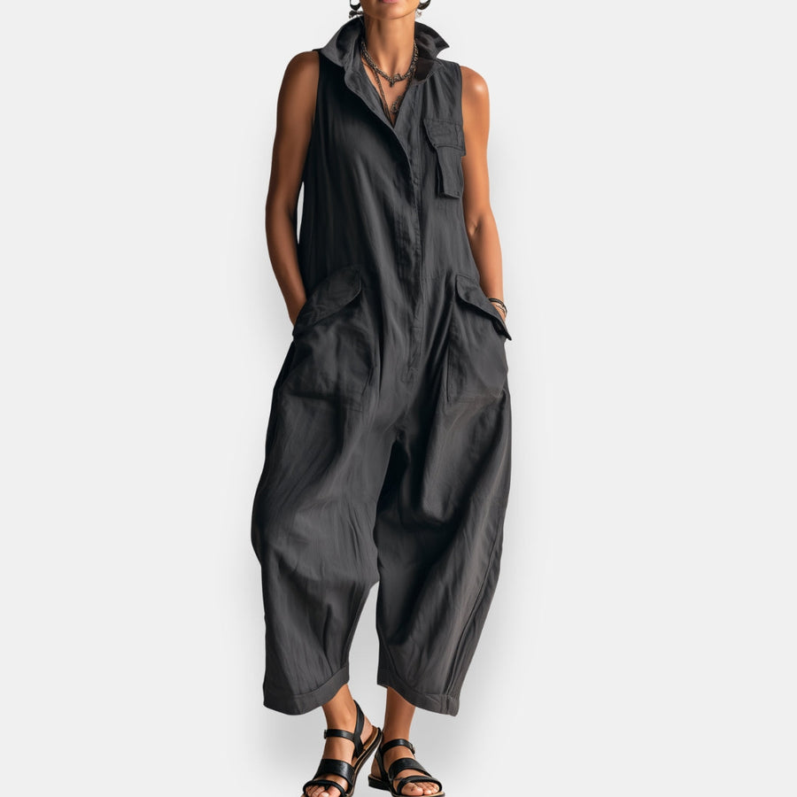 ALESSIA | SLEEVELESS CARGO JUMPSUIT WITH COLLAR