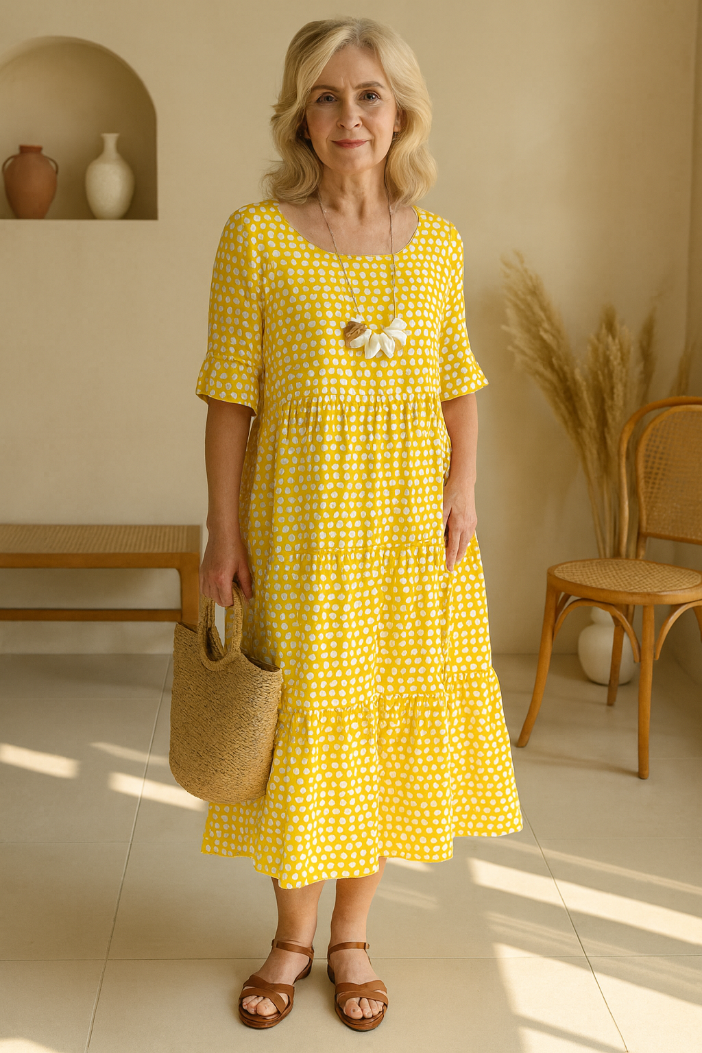 Ella | Short-Sleeve Midi Day Dress