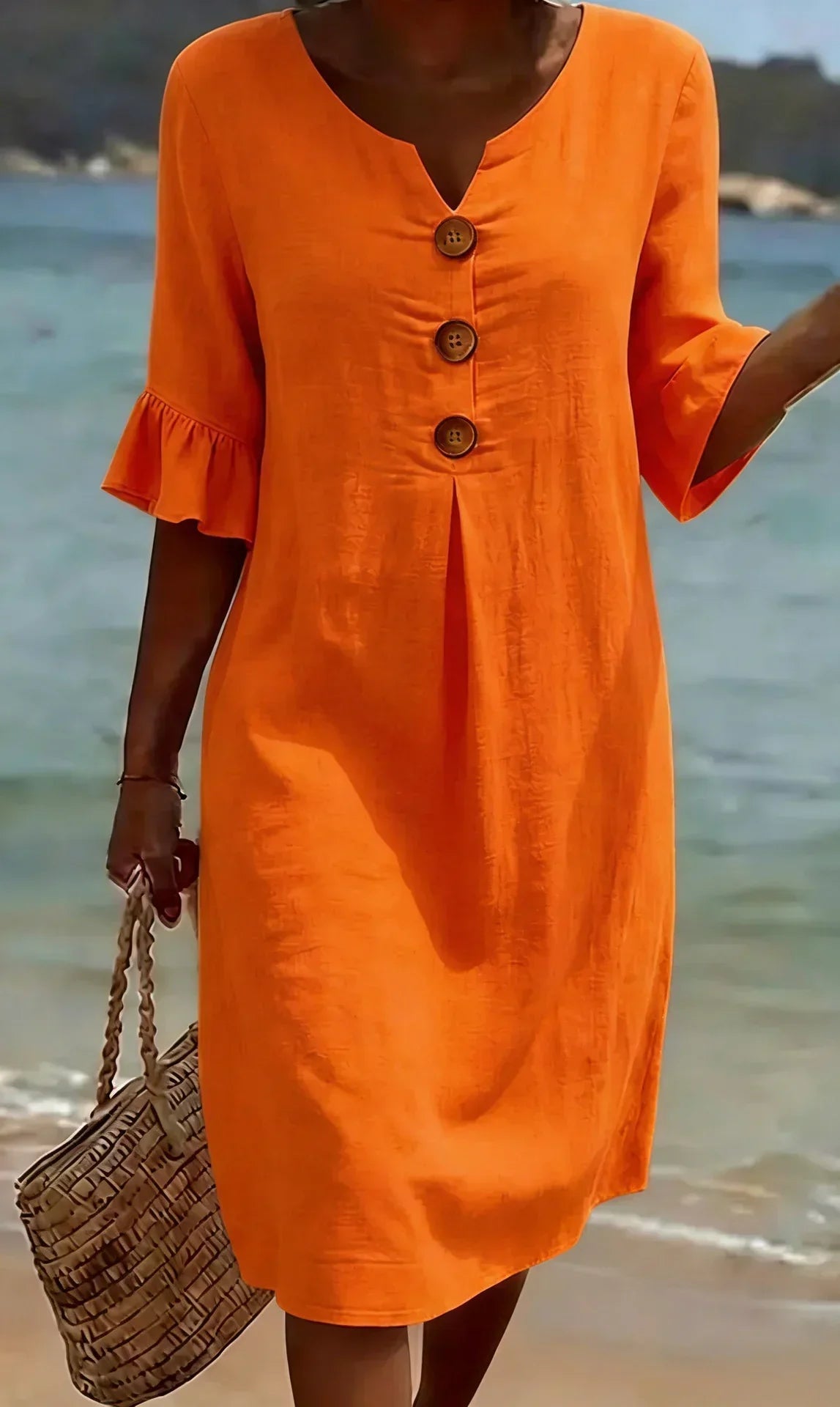 Naomi | Linen Shift Dress with Puff Sleeves