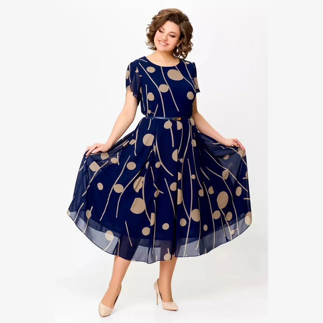 IVY | NAVY POLKA DOT PRINT CHIFFON MIDI DRESS