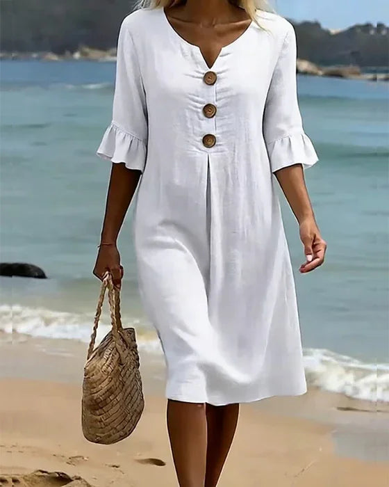 Naomi | Linen Shift Dress with Puff Sleeves
