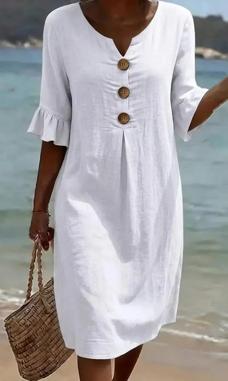 Naomi | Linen Shift Dress with Puff Sleeves