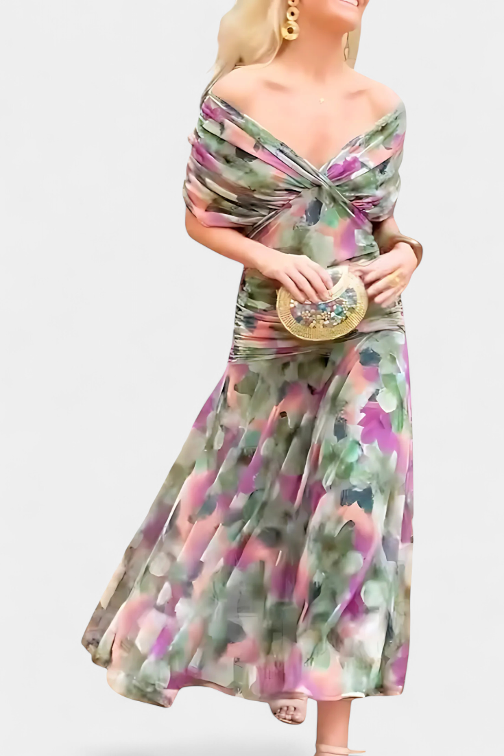 ABIGAIL | LONG FLORAL V-NECK DRESS