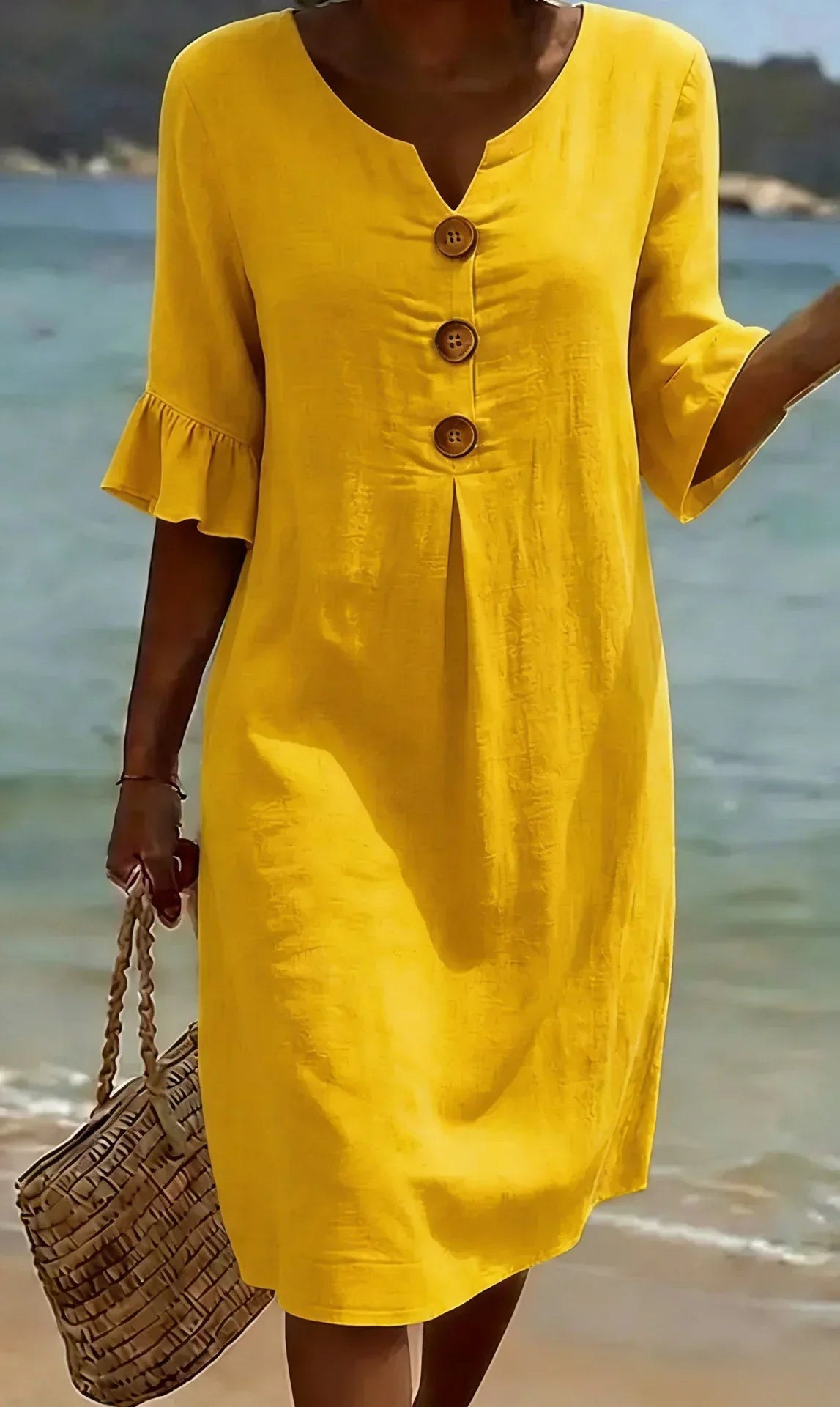 Naomi | Linen Shift Dress with Puff Sleeves