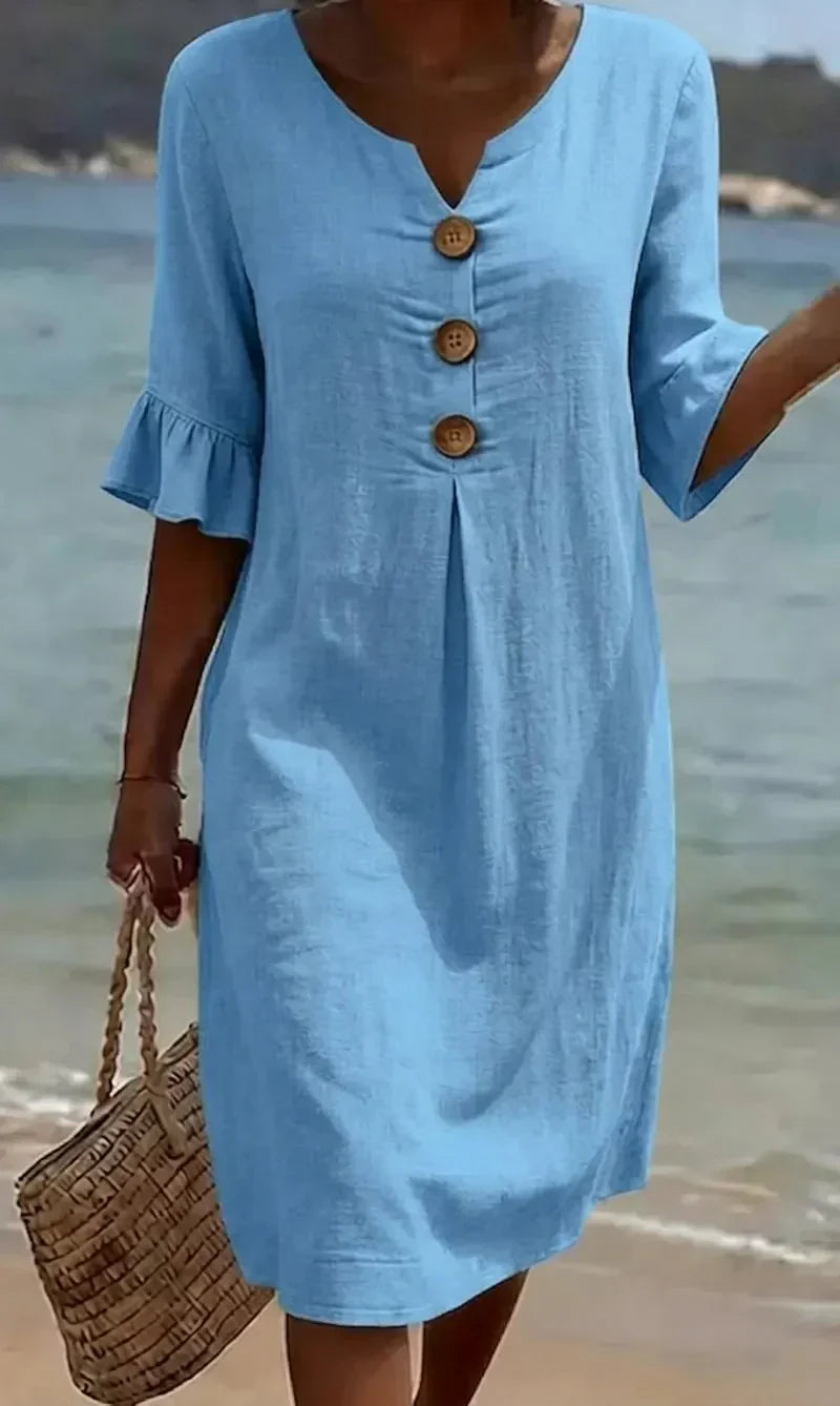 Naomi | Linen Shift Dress with Puff Sleeves