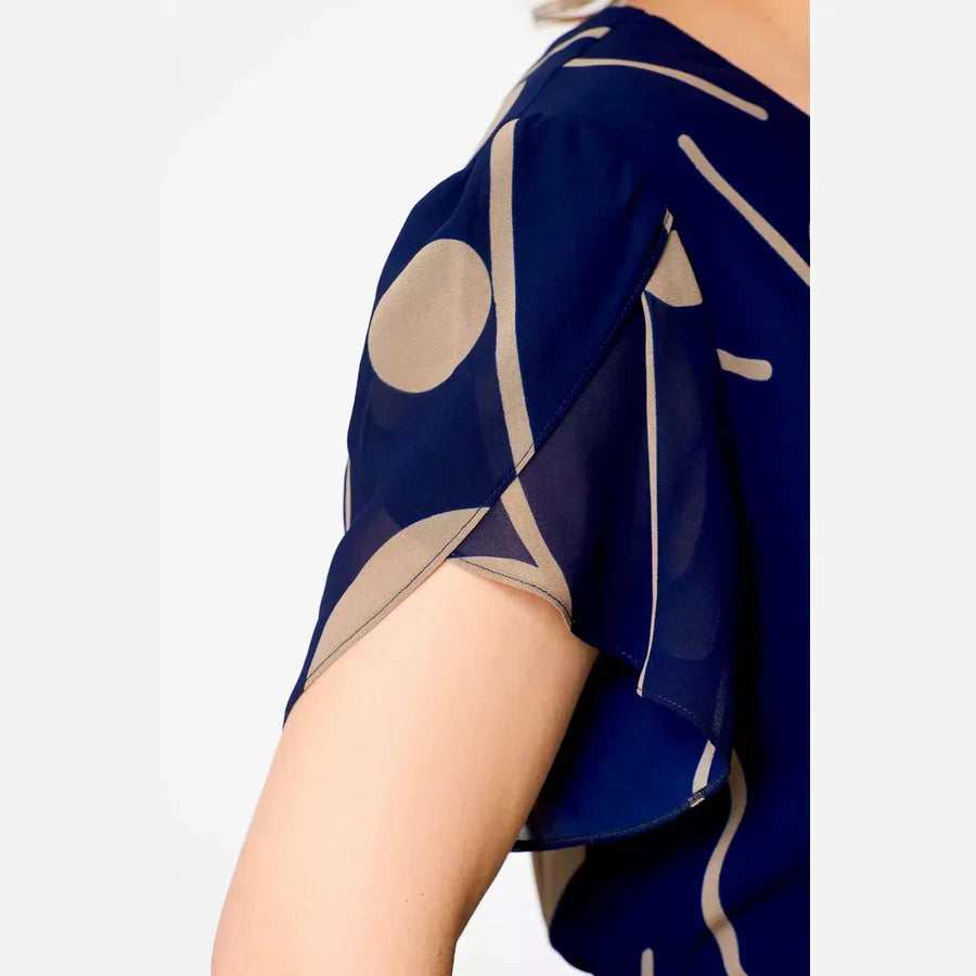 IVY | NAVY POLKA DOT PRINT CHIFFON MIDI DRESS
