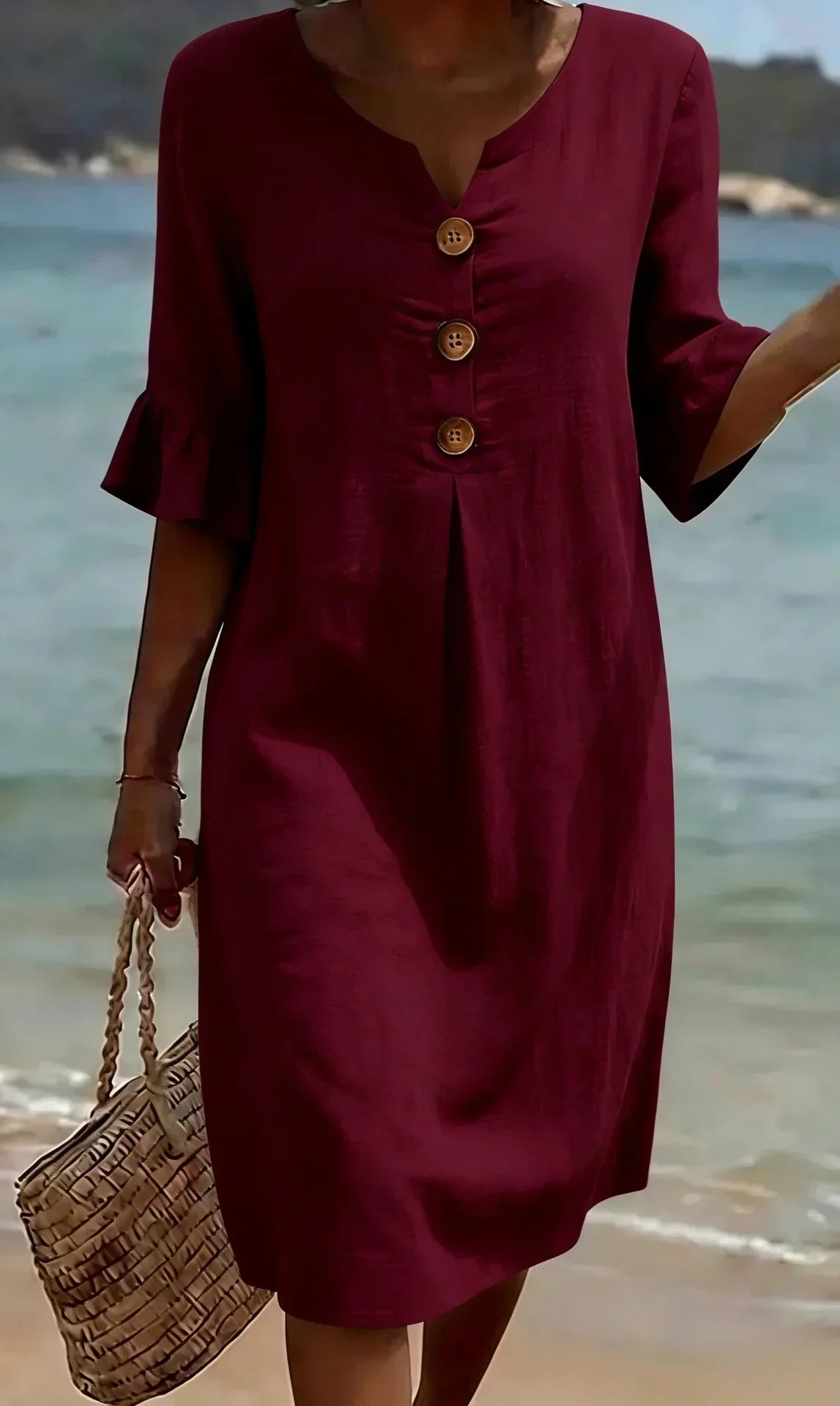Naomi | Linen Shift Dress with Puff Sleeves