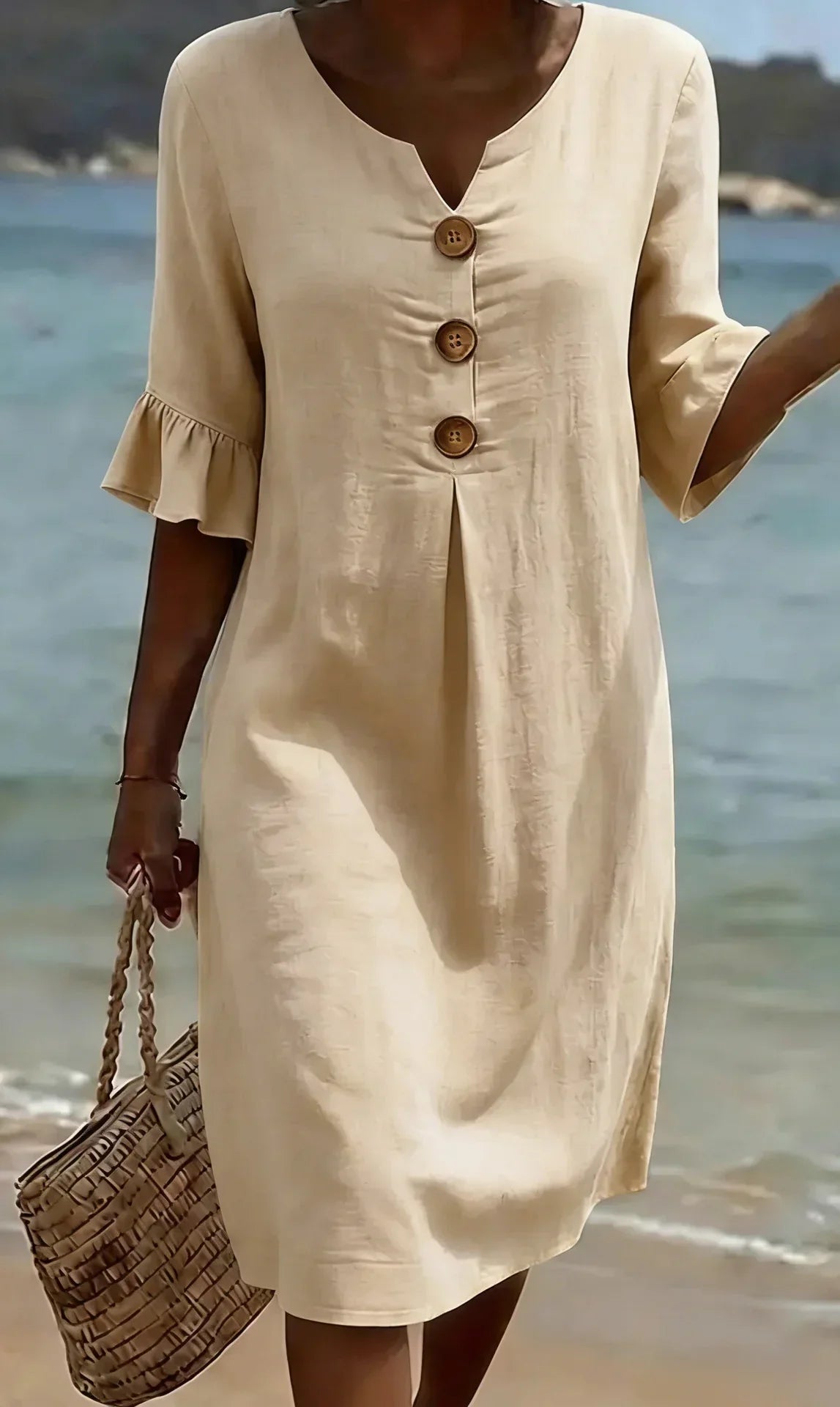 Naomi | Linen Shift Dress with Puff Sleeves