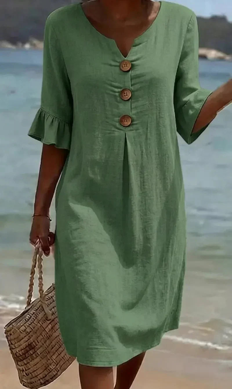 Naomi | Linen Shift Dress with Puff Sleeves