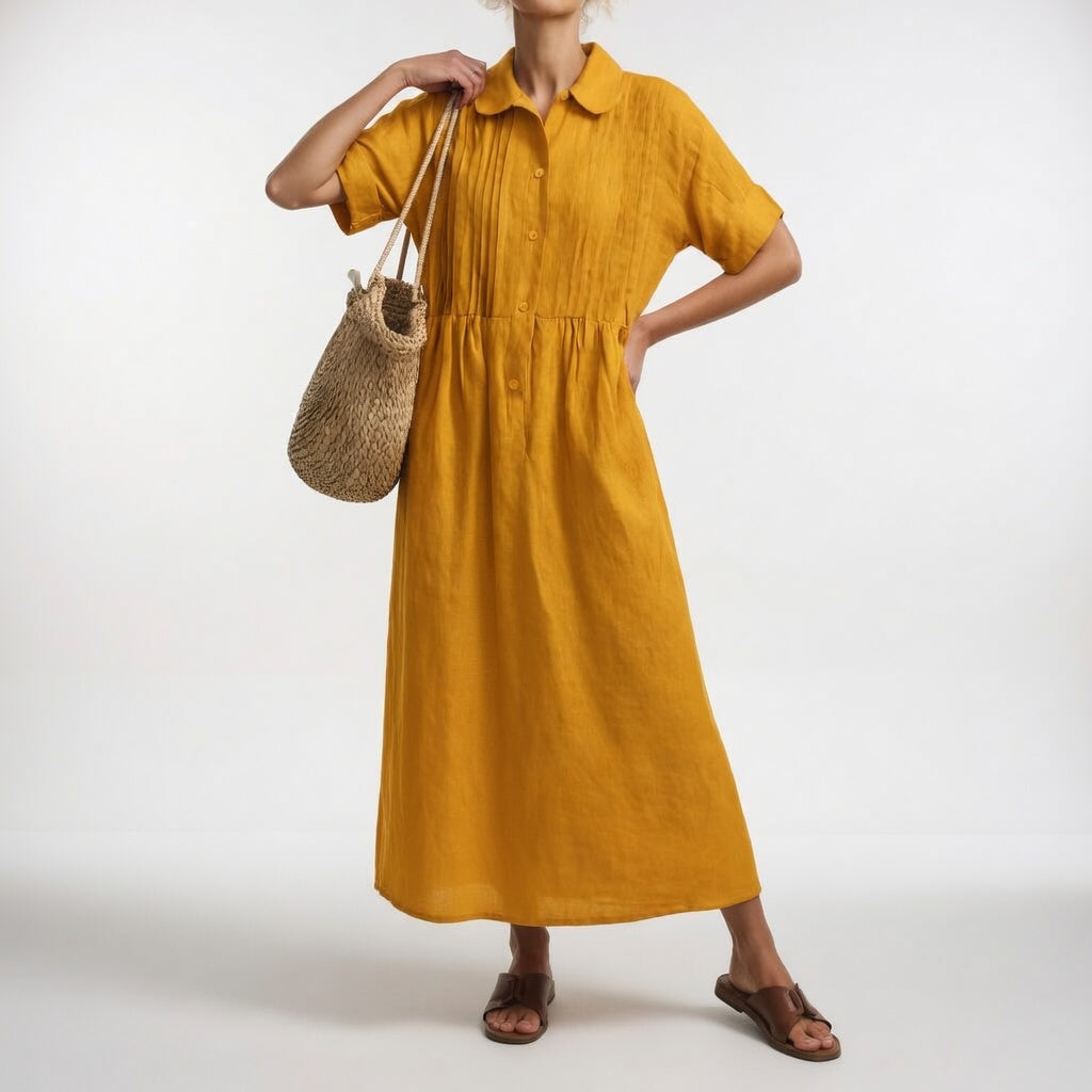 Elara™ | Linen Blend Shirt Dress