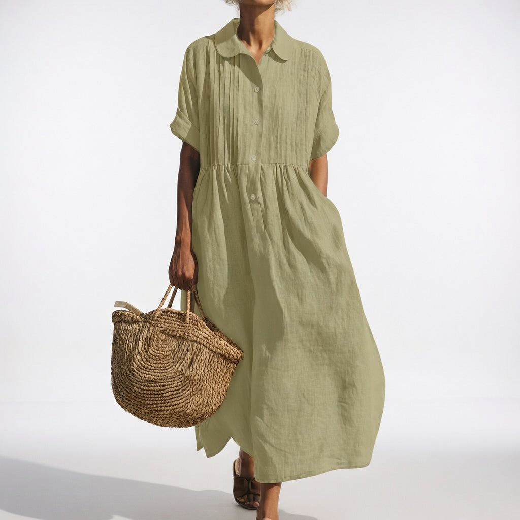 Elara™ | Linen Blend Shirt Dress