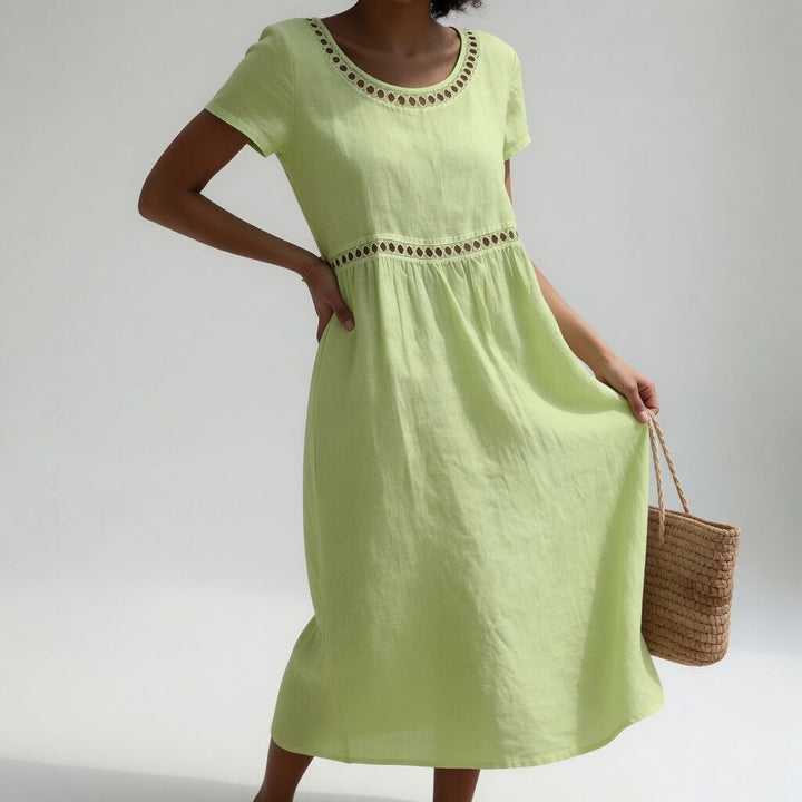 Olivia - Eyelet Trim Midi Dress
