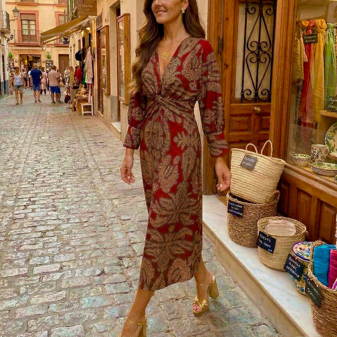 Isadora™ – Elegant Midi Dress with Timeless Charm Print