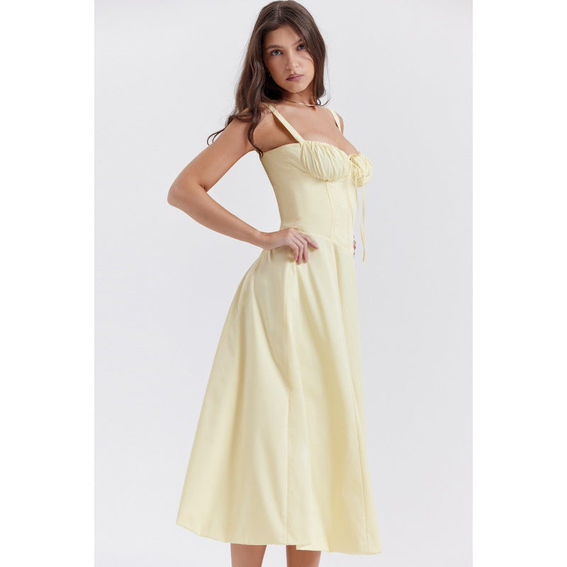 OPRAH™ - Casual Lace-Up Square Neck Midi Dress