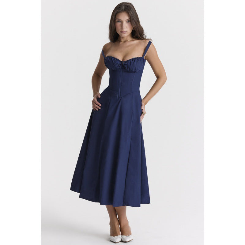 OPRAH™ - Casual Lace-Up Square Neck Midi Dress