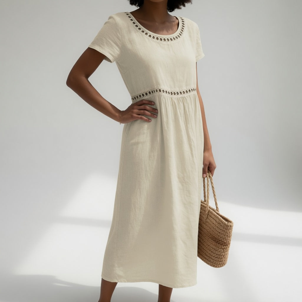 Olivia - Eyelet Trim Midi Dress