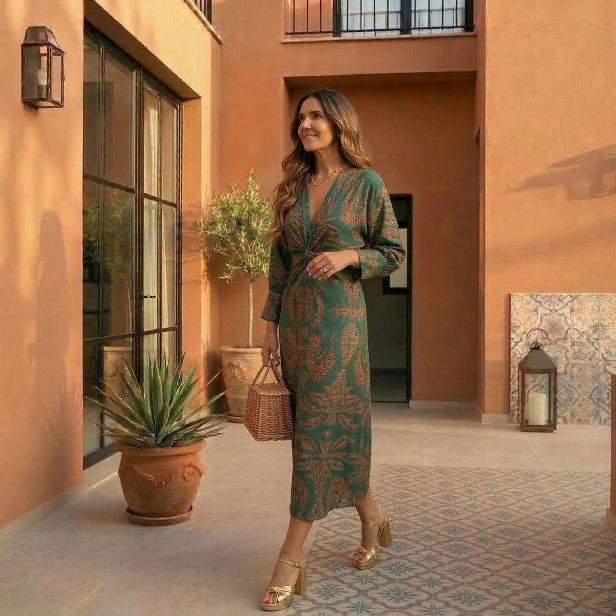 Isadora™ – Elegant Midi Dress with Timeless Charm Print