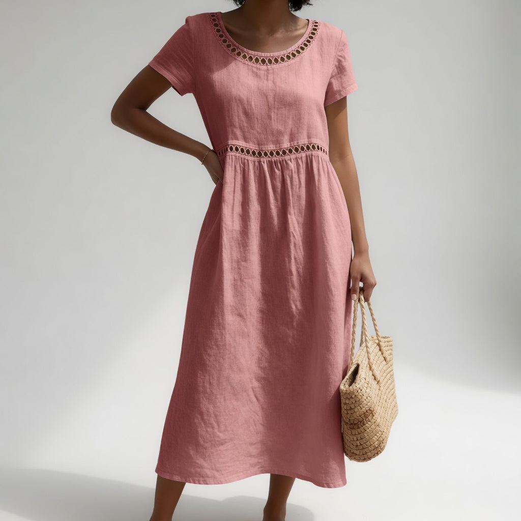Olivia - Eyelet Trim Midi Dress