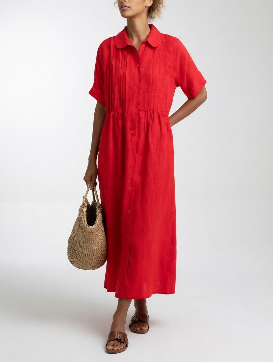 Elara™ | Linen Blend Shirt Dress