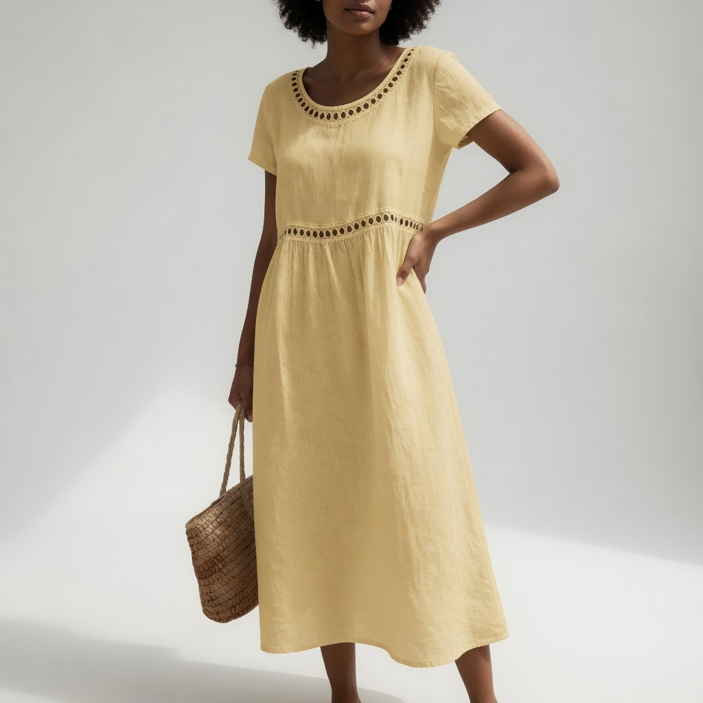 Olivia - Eyelet Trim Midi Dress