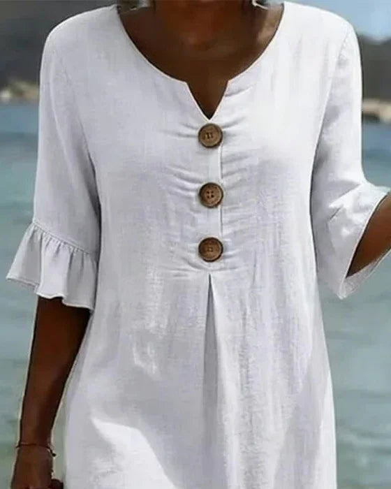 Naomi | Linen Shift Dress with Puff Sleeves