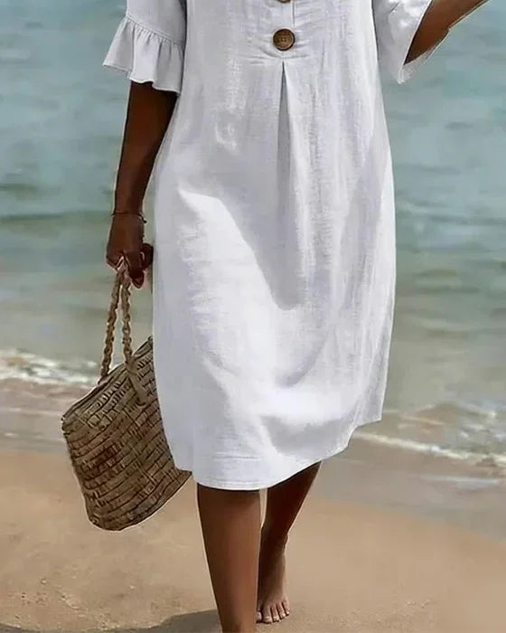 Naomi | Linen Shift Dress with Puff Sleeves