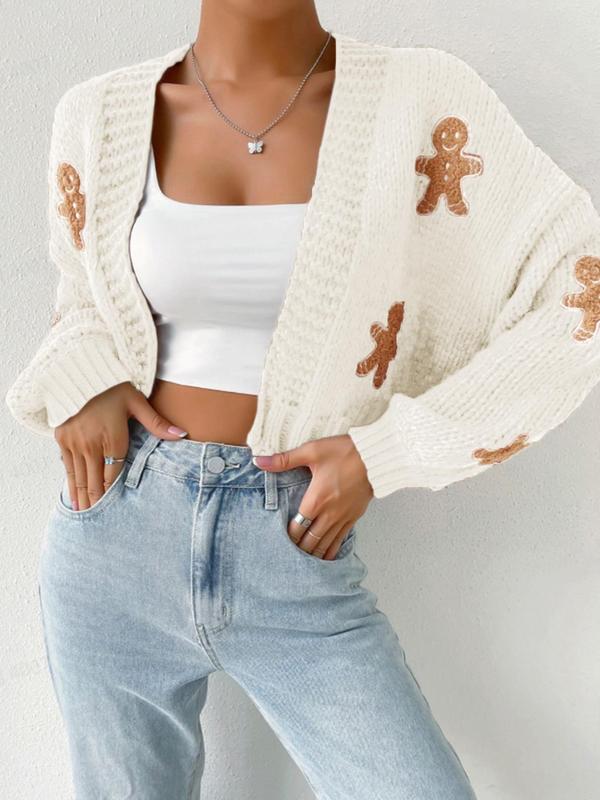 HEIDI™ - Open Front Knit Cardigan with Cartoon Print for Cozy Outfits