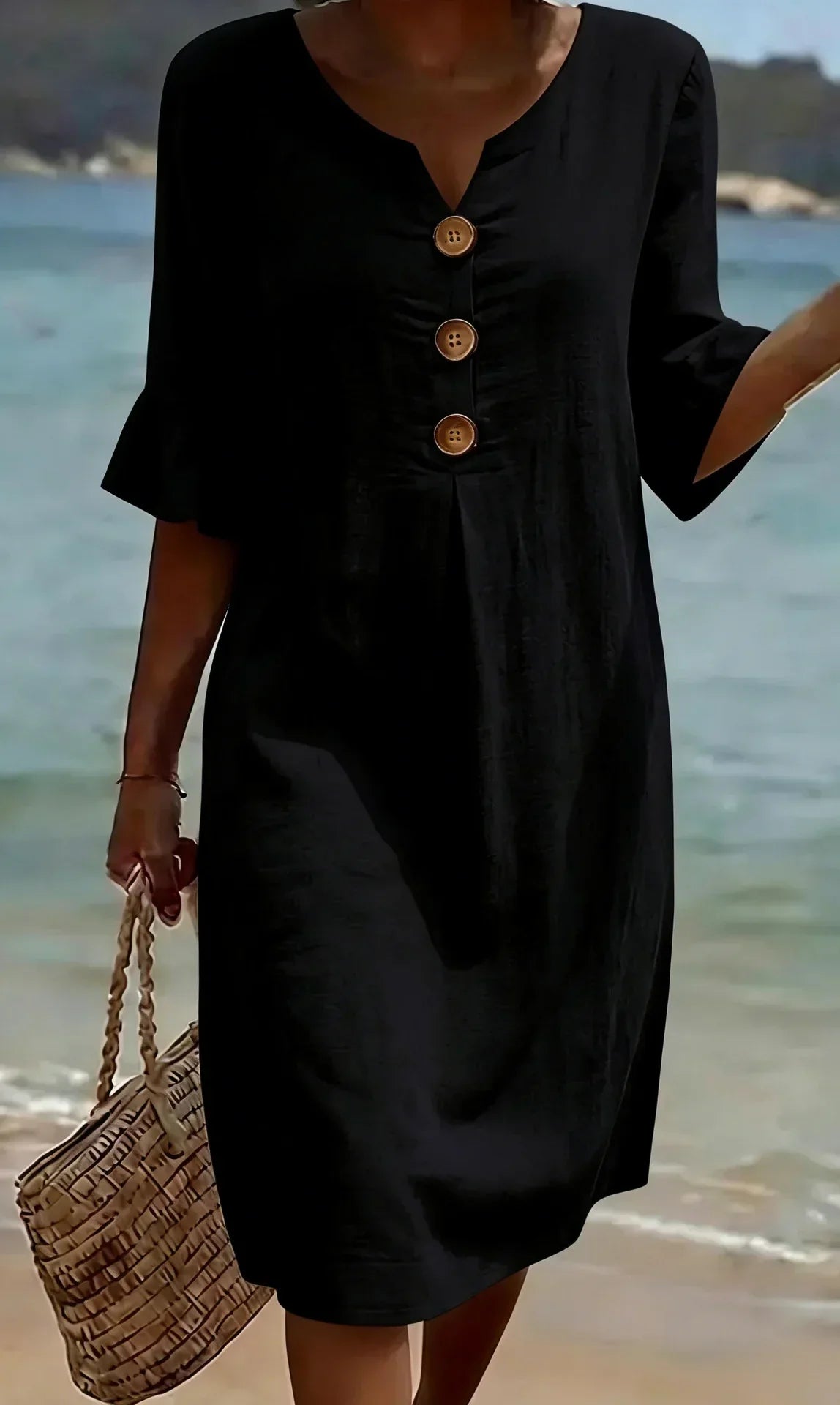 Naomi | Linen Shift Dress with Puff Sleeves