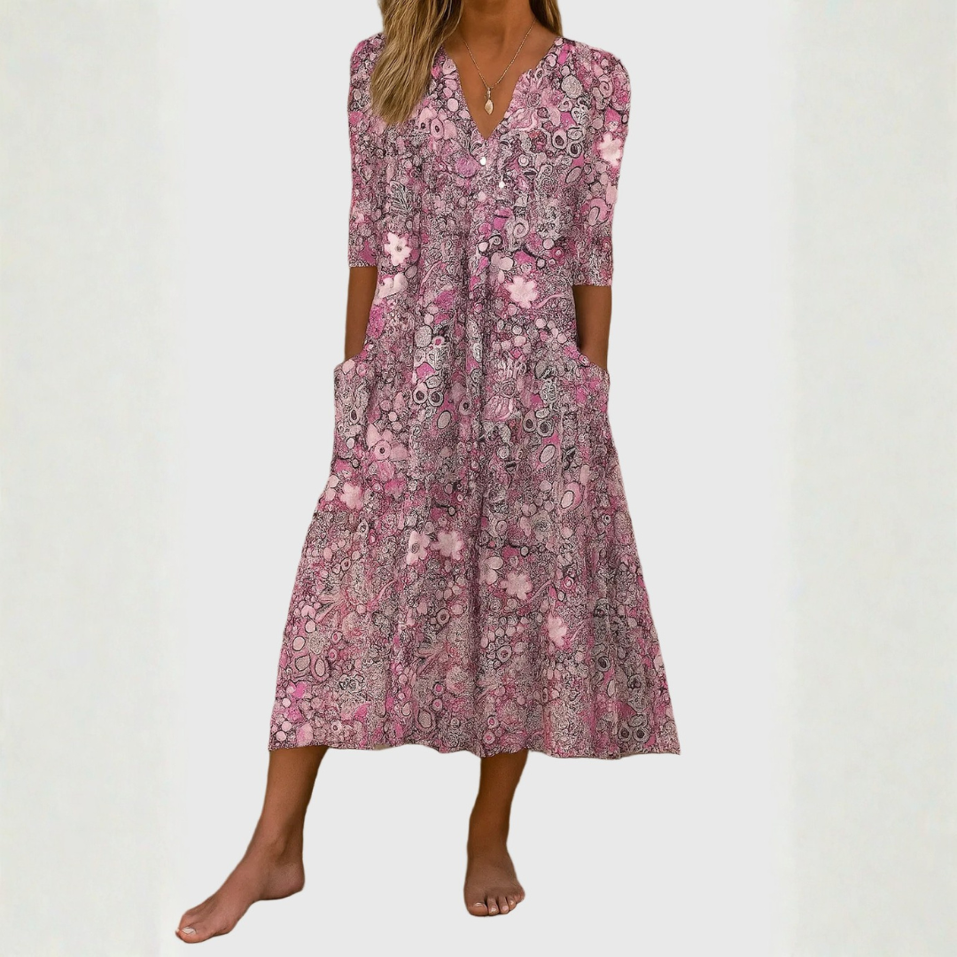 Harlow | Graceful V-Neck Elegance Midi Dress