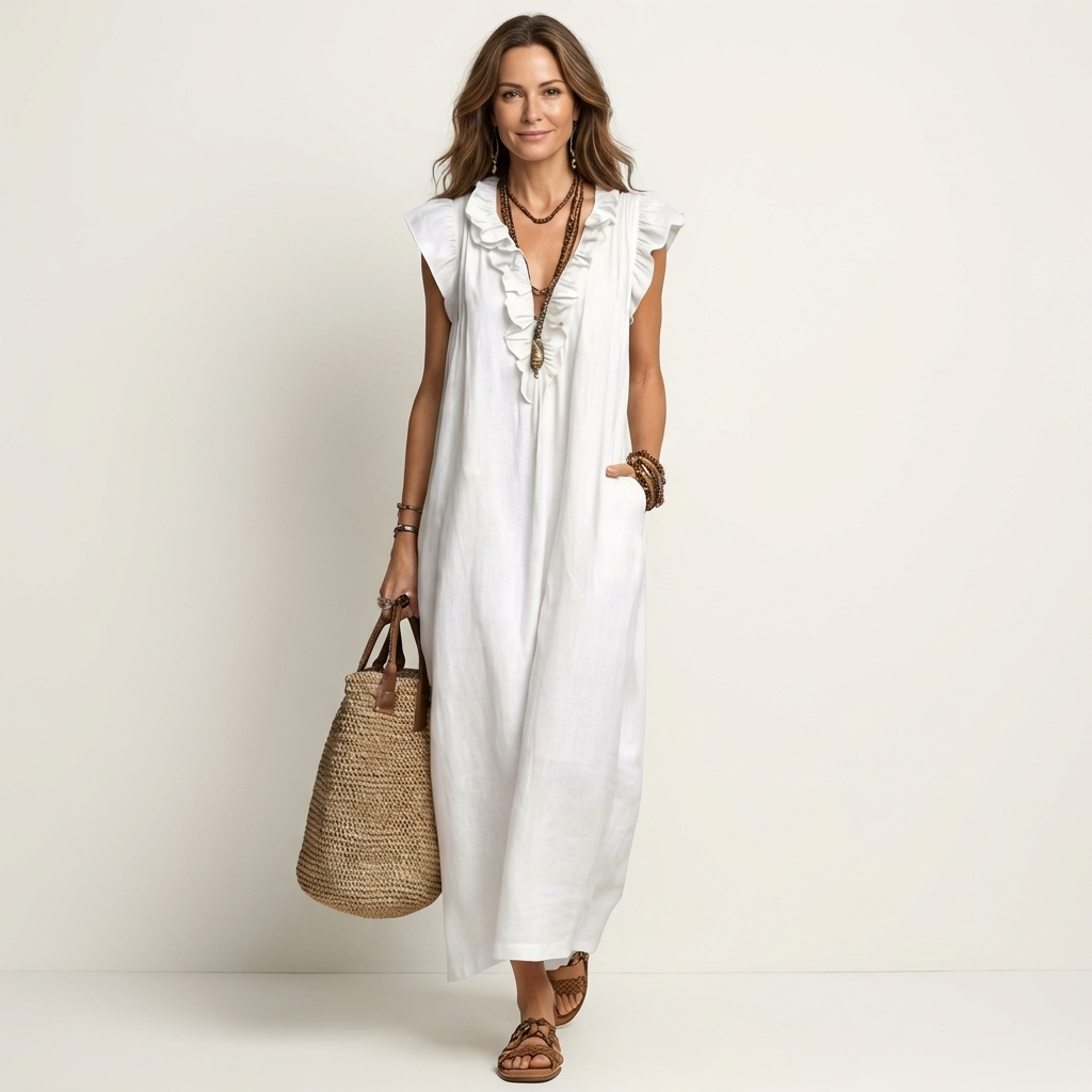 JOSETTE | ELEGANT RUFFLE V-NECK MAXI DRESS
