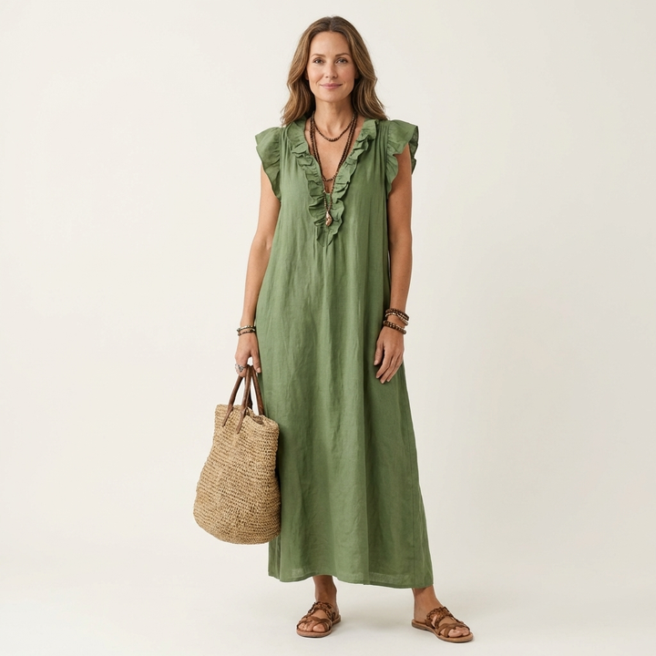 JOSETTE | ELEGANT RUFFLE V-NECK MAXI DRESS