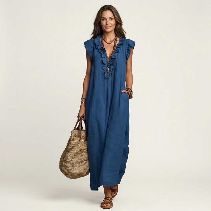 JOSETTE | ELEGANT RUFFLE V-NECK MAXI DRESS